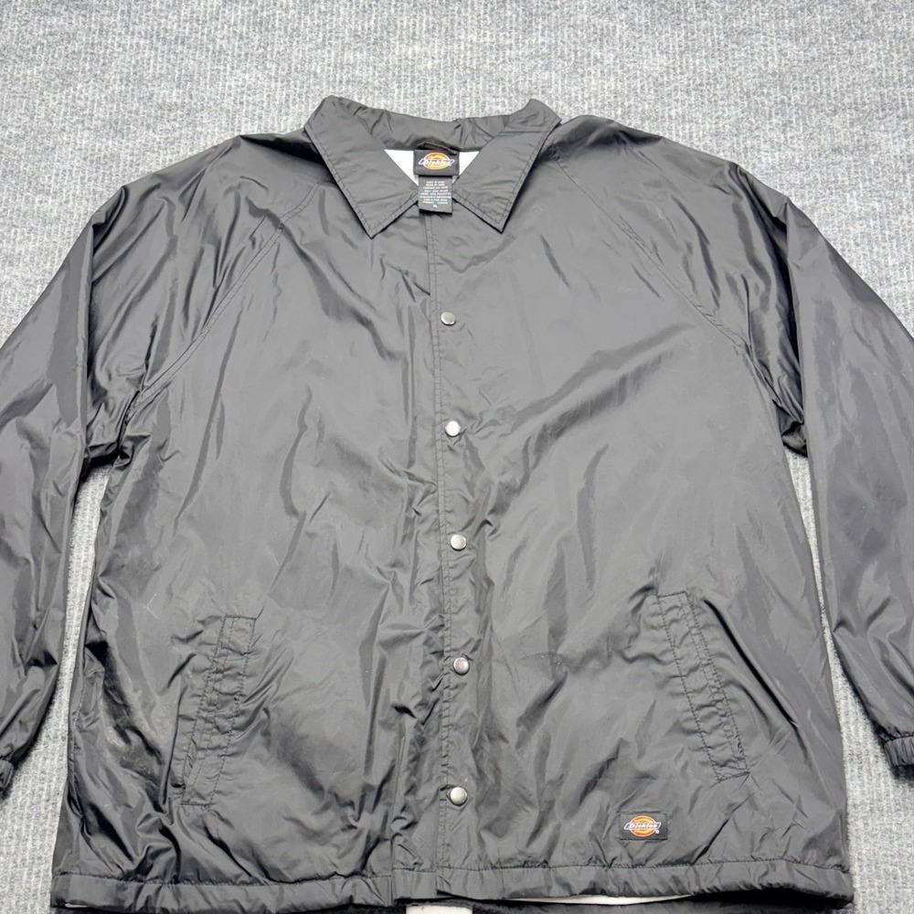 Dickies Mens XL Black Nylon Coach Jacket Snap Front Lined Workwear